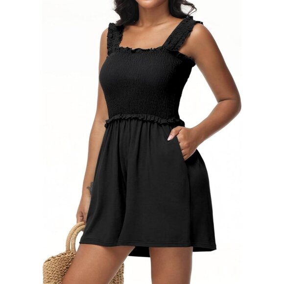 Tanou Women's Summer  Rompers Square Neck Sleeveless Beach Outfits with Pockets - Picture 4 of 8